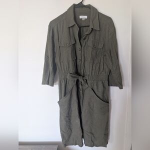 Calvin Klein Women's Dark‎ Green Button Up Linen Dress